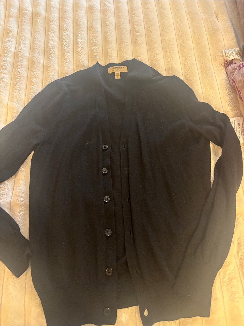 Burberry Black Men's Button-Front Wool Cardigan. Small multiple holes